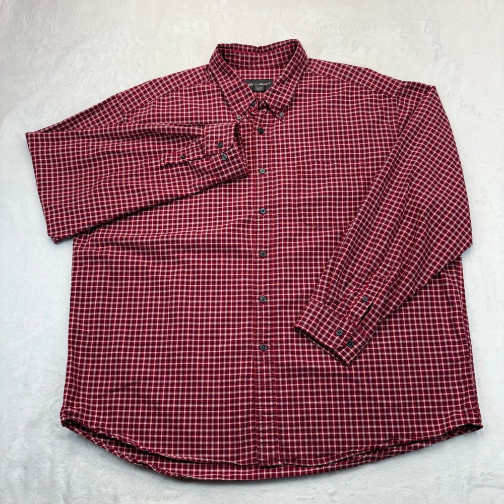 Eddie Bauer Mens XXL Red Plaid Button Down Shirt Long Sleeve Cotton WPL 9647